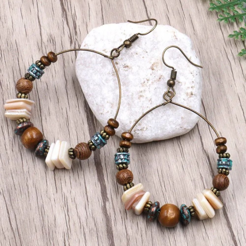 New Bohemian Round Shell Beaded Drop Earrings